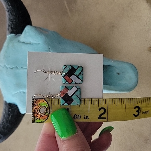 Santo Domingo Pueblo Inlaid Earrings Southwestern Boho Gift Western - Picture 6 of 6